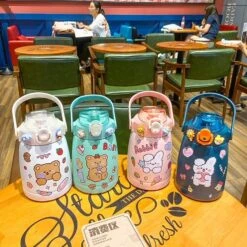 Kawaii Bear Bunny Sticker Style Bottle (1000ml) -Kawaiitherapy Shop 0 23b51b