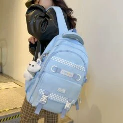 Kawaii Japanese Style College Chequered Pastel Backpack -Kawaiitherapy Shop 0 28e8d2