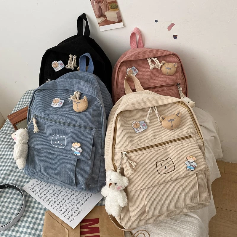 Kawaii Cat Soft Zipper Corduroy Backpack – Limited Edition 6 Kawaii Cat Soft Zipper Corduroy Backpack – Limited Edition - Image 6