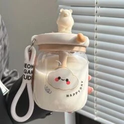 Kawaii Aesthetic Cloud Bunny Glass Milk Tea Bottle