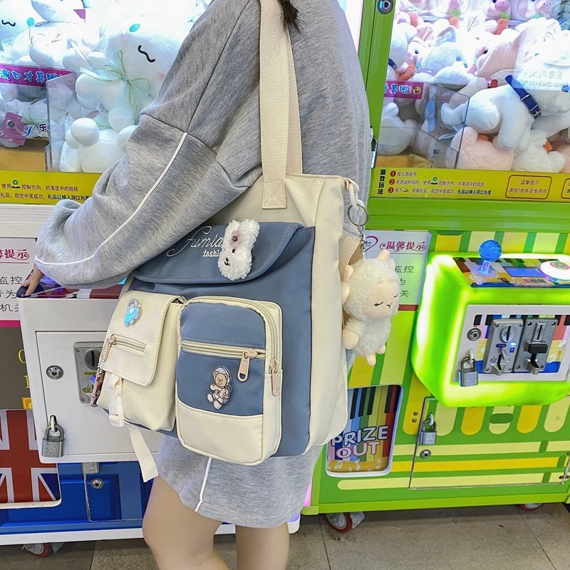 Kawaii Harajuku Multipocket Canvas Sling Bag 4 Kawaii Harajuku Multipocket Canvas Sling Bag - Image 4