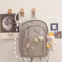 Kawaii Korea Style Corduroy College Zipper Backpack 14 Kawaii Korea Style Corduroy College Zipper Backpack -Kawaiitherapy Shop 0 55d490