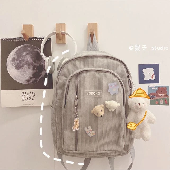 Kawaii Korea Style Corduroy College Zipper Backpack 7 Kawaii Korea Style Corduroy College Zipper Backpack - Image 7