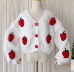 Kawaii Strawberry Knitted Cardigan Sweater – Limited Edition -Kawaiitherapy Shop 0 6d9812