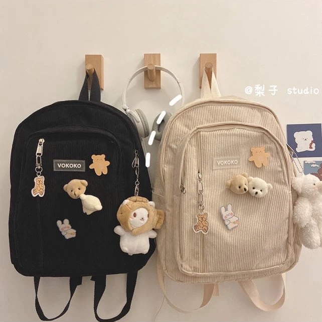 Kawaii Korea Style Corduroy College Zipper Backpack 2 Kawaii Korea Style Corduroy College Zipper Backpack - Image 2