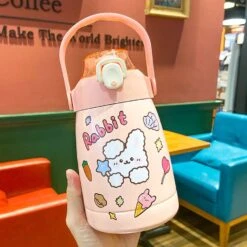 Kawaii Bear Bunny Sticker Style Bottle (1000ml) -Kawaiitherapy Shop 0 7f9129