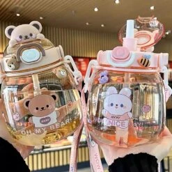Kawaii Animal Style Jumbo Straw Bottle (1300ml) -Kawaiitherapy Shop 0 8a204a