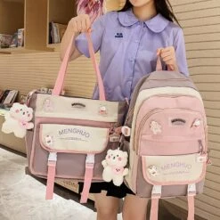 Kawaii Large Capacity College Fashion Backpack Set (2pcs) -Kawaiitherapy Shop 0 8a9edb