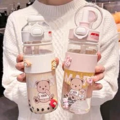 Kawaii Bear Boba Tea Straw Bottle (1100ml) – Limited Edition