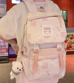 Kawaii Canvas Bear Plaid Harajuku Backpack – Special Edition -Kawaiitherapy Shop 0 9f3008