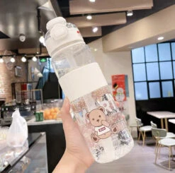 Kawaii Bear Boba Tea Straw Bottle (1100ml) – Limited Edition -Kawaiitherapy Shop 0 a22739