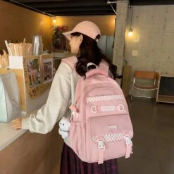 Kawaii Japanese Style College Chequered Pastel Backpack -Kawaiitherapy Shop 0 a41894
