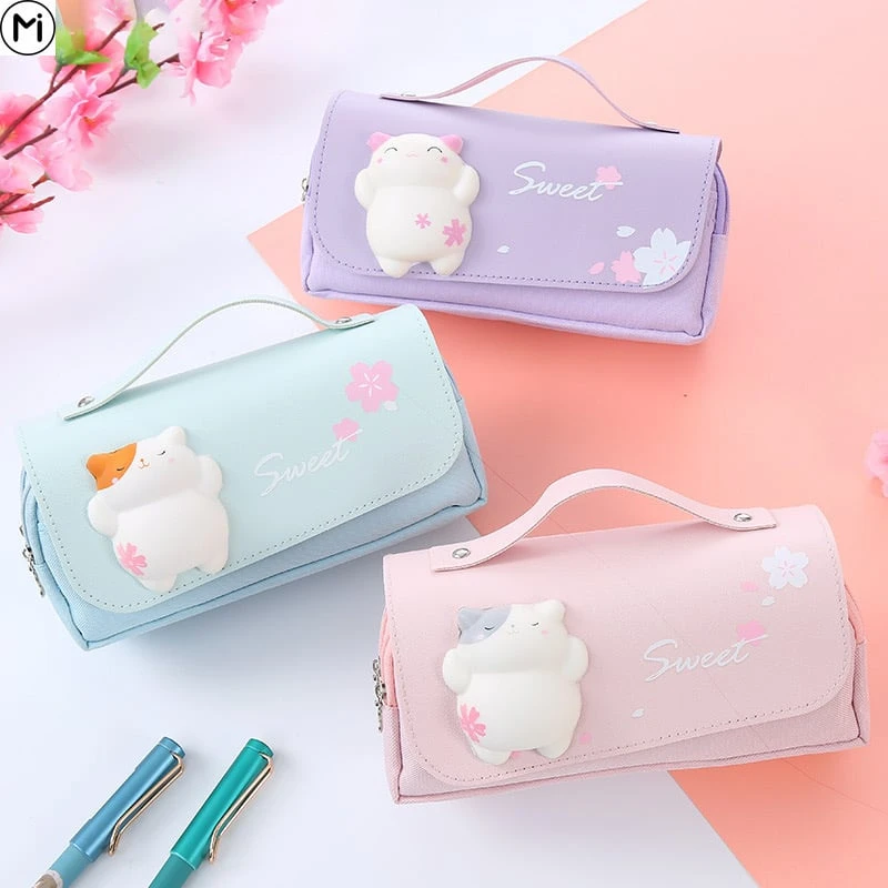 Kawaii Squishy Cat Sakura Pencil Case – Limited Edition 3 Kawaii Squishy Cat Sakura Pencil Case – Limited Edition - Image 3