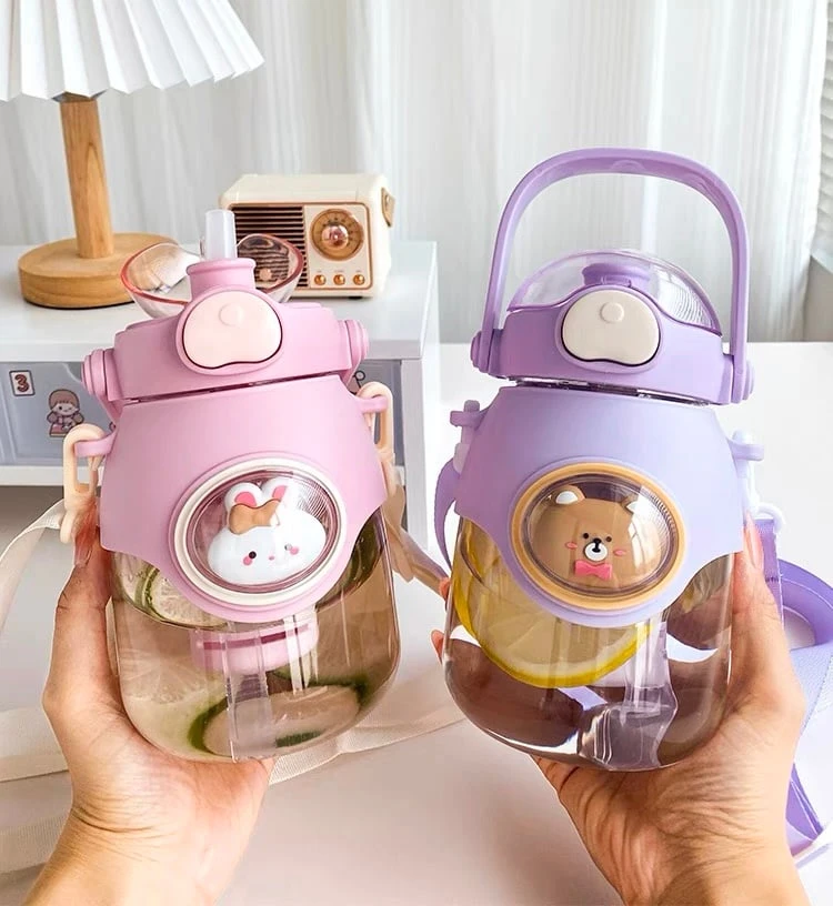 Kawaii Animal Style Pastel Straw Bottle (850ml) 2 Kawaii Animal Style Pastel Straw Bottle (850ml) - Image 2