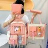 Kawaii Korea Style Canvas Zipper Backpack Set (4pcs)