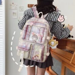 Kawaii Korea Style Canvas Plaid Backpack β Limited Edition