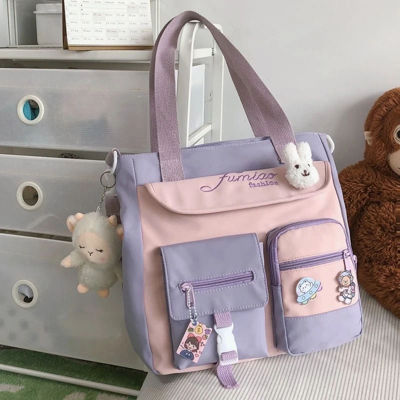 Kawaii Harajuku Multipocket Canvas Sling Bag 5 Kawaii Harajuku Multipocket Canvas Sling Bag - Image 5