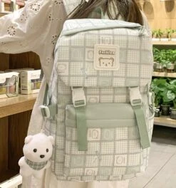 Kawaii Canvas Bear Plaid Harajuku Backpack – Special Edition -Kawaiitherapy Shop 0 de2dfd
