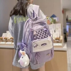 Kawaii Pastel Canvas Large Capacity Multipocket Backpack