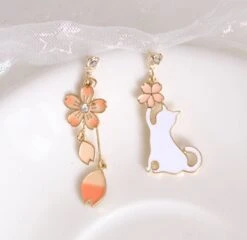 Kawaii Sakura Petal Cat Earrings – Limited Edition