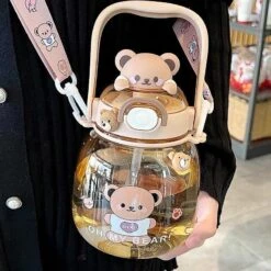 Kawaii Animal Style Jumbo Straw Bottle (1300ml) -Kawaiitherapy Shop 0 e61be5