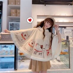 Kawaii Japanese Style Cats Winter Cloak – Special Edition -Kawaiitherapy Shop 0 e7dfd0
