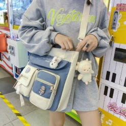Kawaii Harajuku Multipocket Canvas Sling Bag 9 Kawaii Harajuku Multipocket Canvas Sling Bag -Kawaiitherapy Shop 0 e9c75b