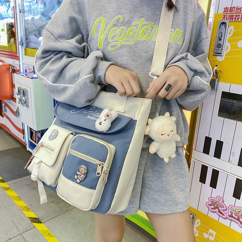 Kawaii Harajuku Multipocket Canvas Sling Bag 3 Kawaii Harajuku Multipocket Canvas Sling Bag - Image 3