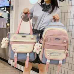 Kawaii Large Capacity College Fashion Backpack Set (2pcs) -Kawaiitherapy Shop 0 f87c13