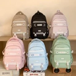 Kawaii Japanese Style College Chequered Pastel Backpack -Kawaiitherapy Shop 0 fe4549