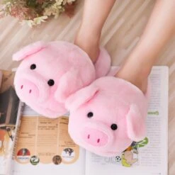 Kawaii Pink Piglet Fluffy Slippers -Kawaiitherapy Shop 14331 515127