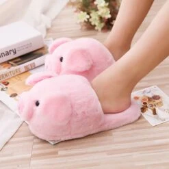 Kawaii Pink Piglet Fluffy Slippers -Kawaiitherapy Shop 14331 b97f6f
