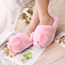 Kawaii Pink Piglet Fluffy Slippers -Kawaiitherapy Shop 14331 d608f6