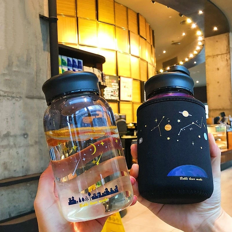 Kawaii Galaxy Stars Glass Bottle (600ml) 1 Kawaii Galaxy Stars Glass Bottle (600ml)