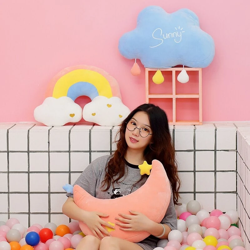 Kawaii Rainbow Cloud Moon Pillow – Limited Edition 5 Kawaii Rainbow Cloud Moon Pillow – Limited Edition - Image 5