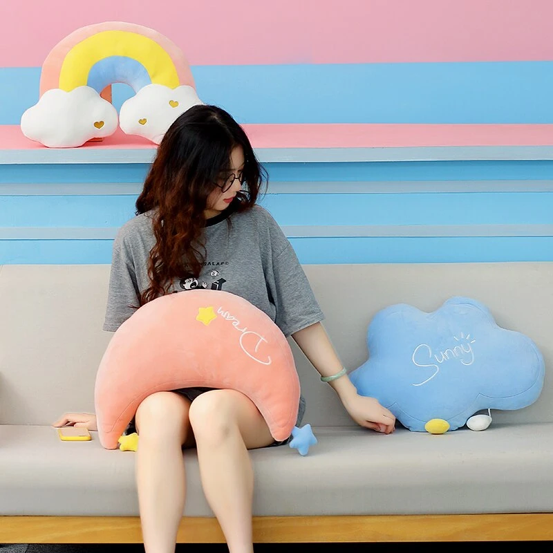 Kawaii Rainbow Cloud Moon Pillow – Limited Edition 2 Kawaii Rainbow Cloud Moon Pillow – Limited Edition - Image 2