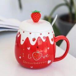 Kawaii Strawberry Ceramic Cup – Special Edition -Kawaiitherapy Shop 38553 gfueee