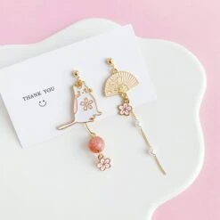 Kawaii Japanese Style Cat Fan Earrings – Special Edition -Kawaiitherapy Shop 38691 qw4xp6