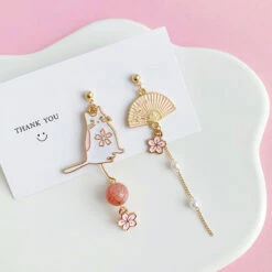 Kawaii Japanese Style Cat Fan Earrings – Special Edition -Kawaiitherapy Shop 38691 wff2nk