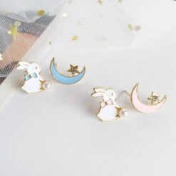 Kawaii Bunny Moon Fashion Stud Earrings