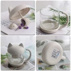 Kawaii Cat Fish Glass Tea Mug (250ml) -Kawaiitherapy Shop 39587 5polzb