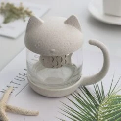 Kawaii Cat Fish Glass Tea Mug (250ml) -Kawaiitherapy Shop 39587 mi0djz
