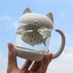 Kawaii Cat Fish Glass Tea Mug (250ml)
