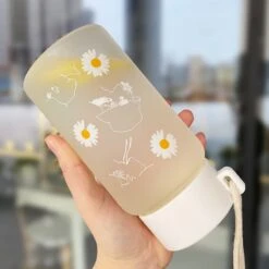 Kawaii Daisy Frosted Glass Bottle (500ml) -Kawaiitherapy Shop 39955 6zgosw