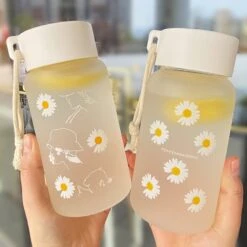 Kawaii Daisy Frosted Glass Bottle (500ml)