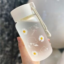 Kawaii Daisy Frosted Glass Bottle (500ml) -Kawaiitherapy Shop 39955 czagff