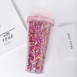 Kawaii Sequined Double Wall Cat Ears Bottle -Kawaiitherapy Shop 40235 e3mt9c