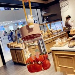 Kawaii Bunny Rabbit Glass Bottle (340ml) -Kawaiitherapy Shop 41431 ky2v8u