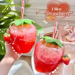 Kawaii Strawberry Plastic Cup (500ml) -Kawaiitherapy Shop 44287 7wcgco