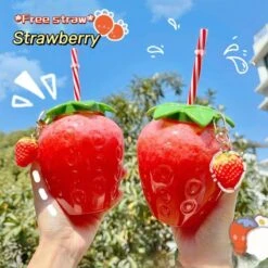 Kawaii Strawberry Plastic Cup (500ml) -Kawaiitherapy Shop 44287 rhqneb
